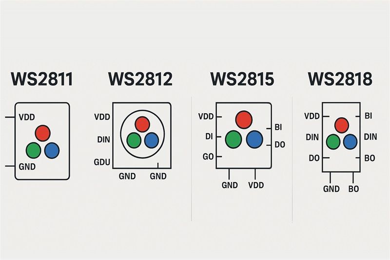 WS2811、WS2812、WS2815、WS2818 有什么區(qū)別？工程項目該怎么選？